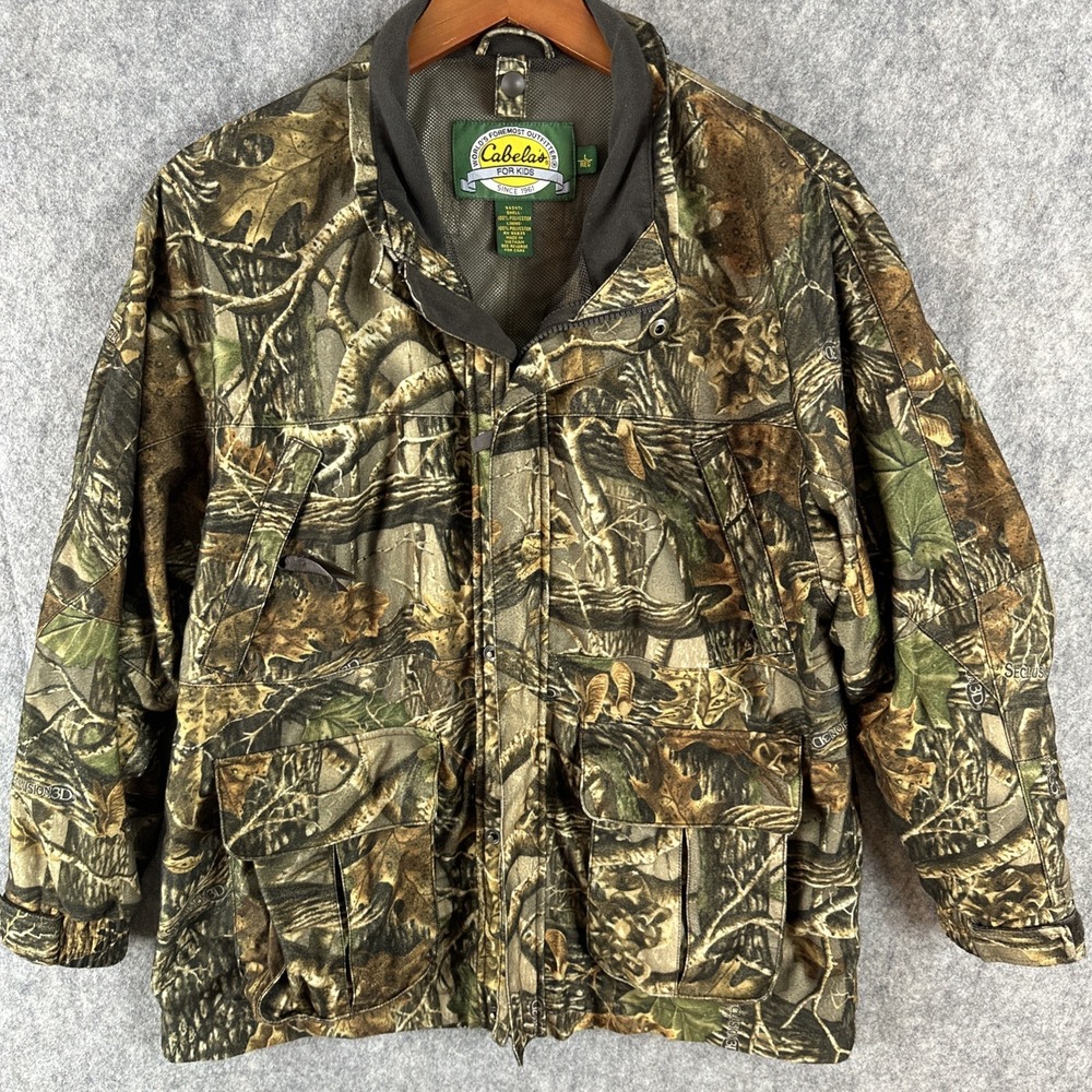 Cabela's For Kids Seclusion 3D Camo Hunting Jacket Youth L Mesh Lined 10 Pockets